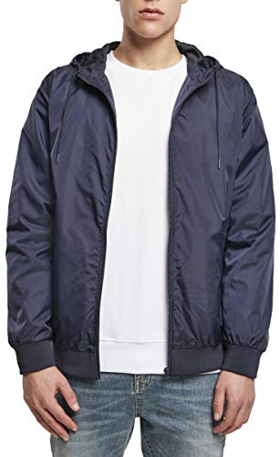 Build Your Brand Męska kurtka z kapturem, męska wiatrówka z zamkiem błyskawicznym, dostępna w wielu kolorach, rozmiary S - 5XL, niebieski (Navy/Navy 00835), L