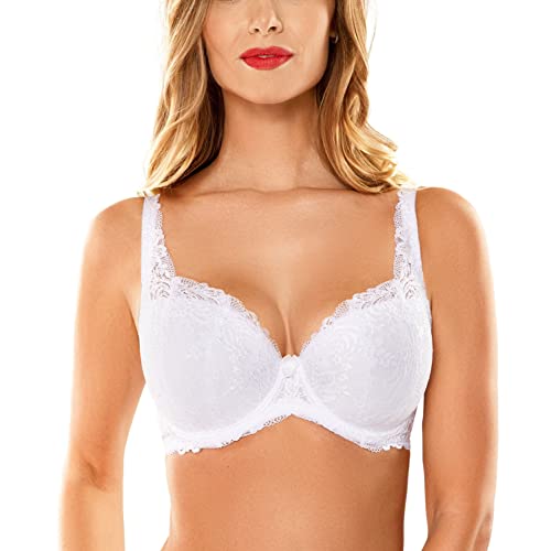 VIVISENCE 1033 damski biustonosz z fiszbinami, koronka, wyściełana, biustonosz Dirndl, biały, 70B