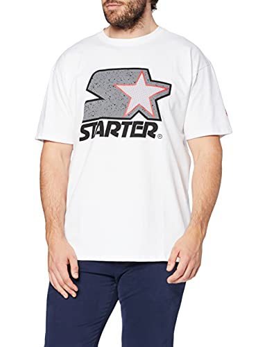 STARTER BLACK LABEL Męski T-shirt Multicolored Logo Tee, nadruk z przodu, wielokolorowy, okrągły dekolt, 6 kolorów, rozmiary od XS do XXL, biały, S