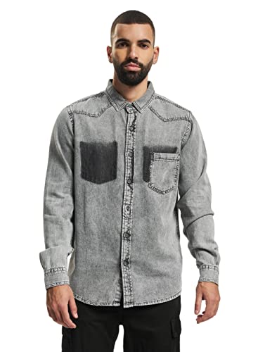 Urban Classics Męska koszula jeansowa z kieszeniami, szary (Grey Wash 01378), M