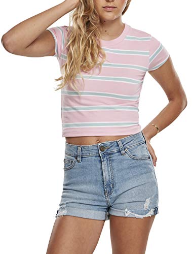 Urban Classics Damska koszulka w paski, Girlypink/Oceanblue, S