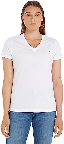 Tommy Hilfiger Damska koszulka Heritage z dekoltem w serek, z dekoltem w serek, CLASSIC WHITE, XXS