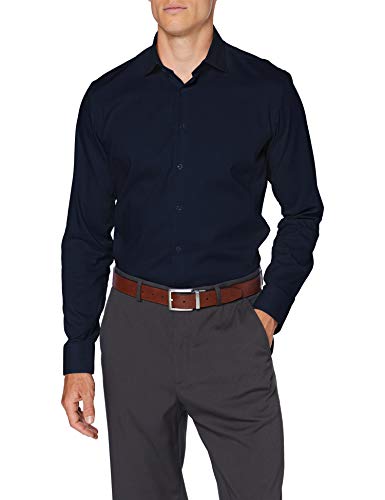 Seidensticker Męska koszula biznesowa – niewymagająca prasowania koszula z bardzo wąskim krojem – X-Slim Fit – długi rękaw – kołnierz typu kent – 100% bawełna, granatowy, 36 PL