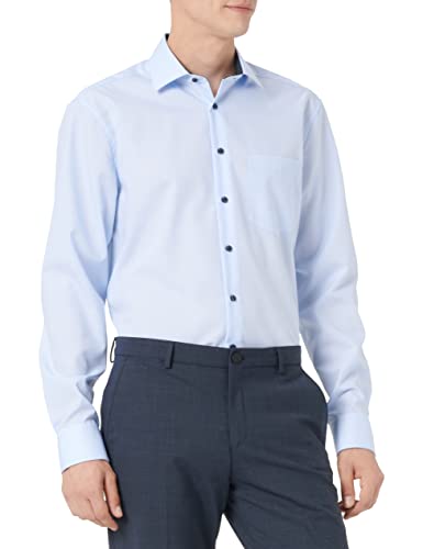 Seidensticker Męska koszula biznesowa o prostym kroju – Regular Fit – nie wymaga prasowania – kołnierz Kent – długi rękaw – naszywka – kieszeń na piersi – 100% bawełna, niebieski (jasnoniebieski), 39