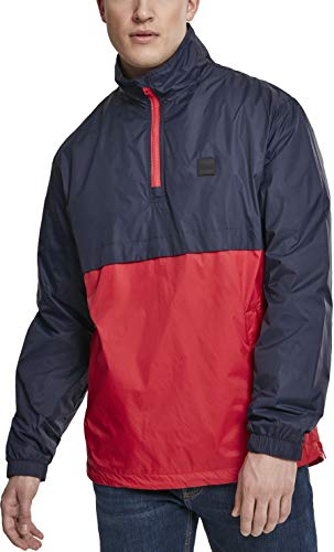 Urban Classics Kurtka męska Windbreaker Pull Over Jacket Stand Up Collar, wielokolorowy (Navy/Fire Red 01227), L