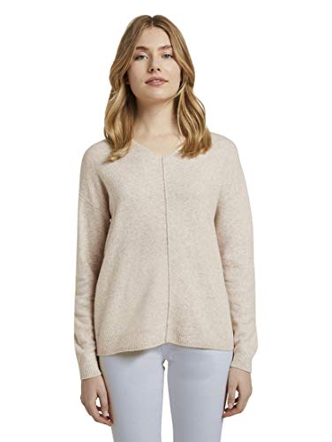 TOM TAILOR Damski Sweter z dekoltem w serek 1021374, 20737 - Desert Sand Melange, XS