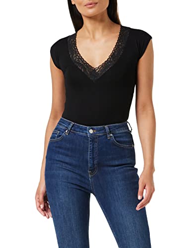 Morgan T-shirt damski Manches Courtes Col V Dentelle Dtag, czarny (Noir), L