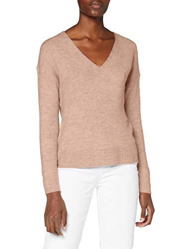 JACQUELINE de YONG Damski sweter z dzianiny z dekoltem w serek, Adobe Rose/szczegóły: melanż, XL