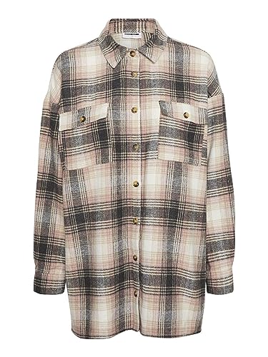 Noisy may Damska koszula o luźnym kroju, Bright White/Checks:praline/Prism Pink, M