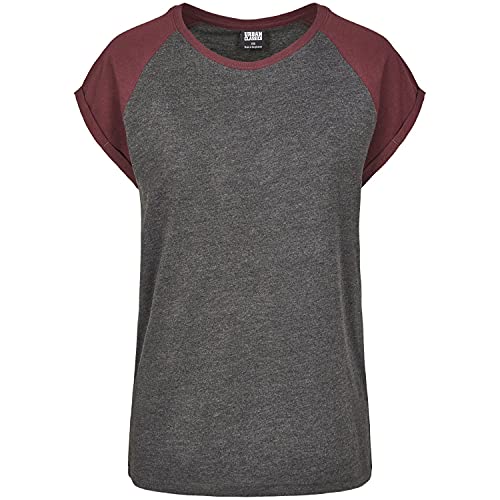 Urban Classics Damska koszulka basic, koszulka z kontrastującymi kolorystycznie rękawami, dla kobiet, Contrast Raglan, dostępna w ponad 10 kolorach, rozmiary XS-5XL, Charcoal/Redwine., XS