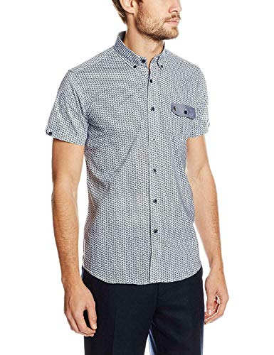 Gabicci Męska koszula w kropki z krótkim rękawem Slim Fit Casual Shirt, Biały/niebieski (biały), S