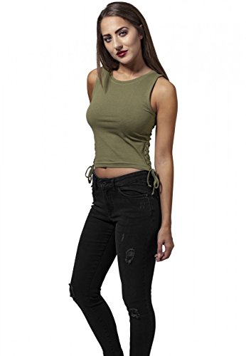 Urban Classics Damski podkoszulek sznurowany, krótki top, Zielony (oliwkowy 176), XS