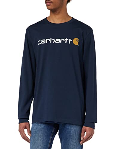 Carhartt Męska koszulka z długim rękawem o luźnym kroju z grafiką z logo, grantowy, XS