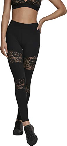 Urban Classics Legginsy damskie Laces Inset legginsy sportowe, spodnie do fitnessu i jogi z kwiecistymi wstawkami, dostępne w 3 wariantach kolorystycznych, rozmiary XS - 5XL, czarny (Black 00007), XL