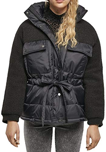Urban Classics Damska kurtka Sherpa Mix Puffer Jacket, kurtka puchowa dla kobiet ze stójką, kurtka zimowa dostępna w 3 wariantach kolorystycznych, rozmiary XS - 5XL, czarny, S