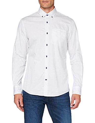 Pierre Cardin Męska koszula z długim rękawem z kołnierzem button-down, biały, S