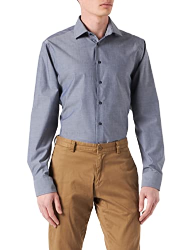 Seidensticker Męska koszula biznesowa – dopasowanie Tailored Fit – długi rękaw – kołnierz typu kent – jednokolorowy – 100% bawełna, niebieski (średni niebieski 19), 38 PL