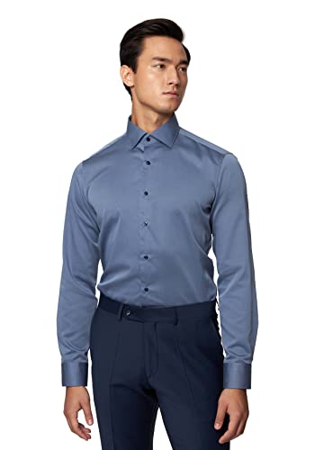 Roy Robson Męska koszula z bawełny, regularny krój, długi rękaw, nie wymaga prasowania, granatowy, 41