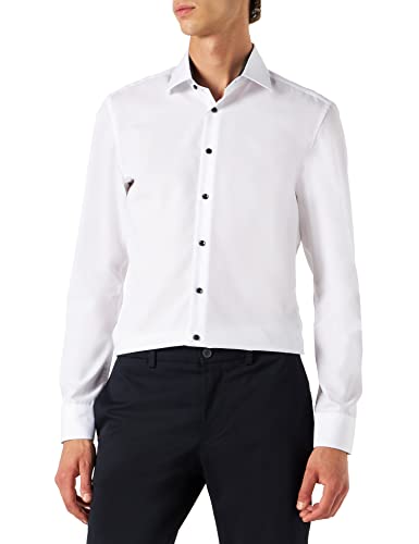 Seidensticker Męska koszula biznesowa – slim fit – nie wymaga prasowania – kołnierz typu kent – długi rękaw – naszywka – 100% bawełna, biały (biały 01), 39