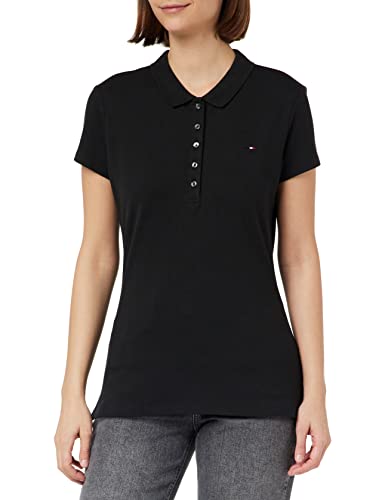 Tommy Hilfiger - Heritage damska koszulka polo - kołnierz zapinany na guziki - bawełna rozciągliwa - haftowane logo Tommy Hilfiger - Midnight, Czarny (Masters Black), 34