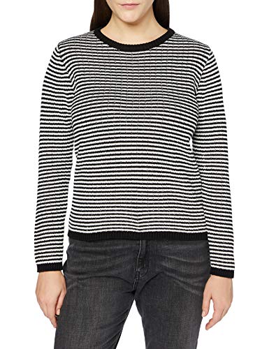 Blue Seven Sweter damski w paski, okrągły dekolt, 999 czarny Orig, 38 PL