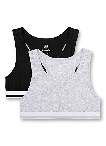 Sanetta Bustier dziewczęcy w dwupaku szary sportowy biustonosz, jasnoszary melanż, 140 cm