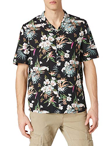 Urban Classics Męska koszula z wiskozy AOP Resort, koszula hawajska z nadrukiem kwiatowym i wywiniętym kołnierzem dla mężczyzn, rozmiary S-5XL, Blacktropical, XL