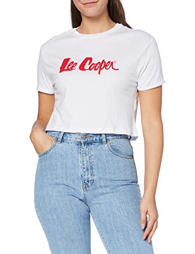 Lee Cooper Damska koszulka z nadrukiem, w paski, biały, XS