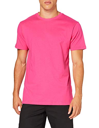 Build your Brand Męski T-shirt z okrągłym dekoltem, Basic męski top z bawełny z okrągłym dekoltem, dostępny w wielu kolorach, rozmiary XS-5XL, Różowy (hibiskus Pink), XS
