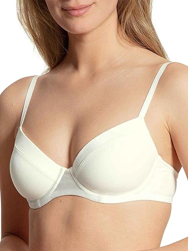 Calida Damski biustonosz Cate Triangle bez fiszbin, z satynowymi zaślepkami i indywidualnie regulowanymi ramiączkami, Krem Alabaster, 75D