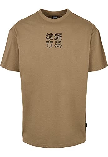 Urban Classics Męski T-shirt z chińskim napisem na przodzie i plecach, chiński symbol herbaty, górna część dla mężczyzn dostępna w 2 kolorach, rozmiary S – 5XL, khaki/czarny., 3XL