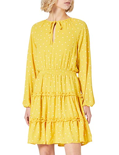 Vila Sukienka damska Vidotties L/S Dress/Pb, Spicy Mustard/Aop:w. Cloud Dancer Dots, 36 PL