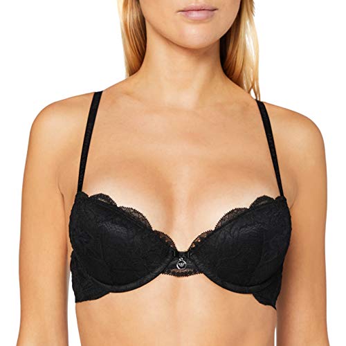 Emporio Armani Damski wirtualny koronkowy naturalny biustonosz push-up, Czarny, 80D