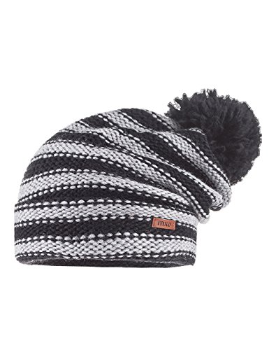 maximo Dziewczęca czapka z grubej dzianiny w paski, czapka z pomponem, Wielokolorowy (czarny/metaliczny nakrapiany 4605), 52/53 cm