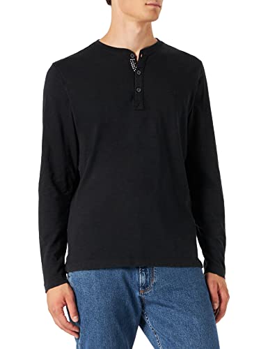 camel active Męska koszulka z długim rękawem Henley z listwą guzikową z bawełny ekologicznej, czarny, XL