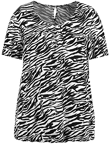 Samoon Damska bluzka w stylu zebra, z krótkim rękawem, z nadrukiem zwierzęcym, Czarny wzór, 50
