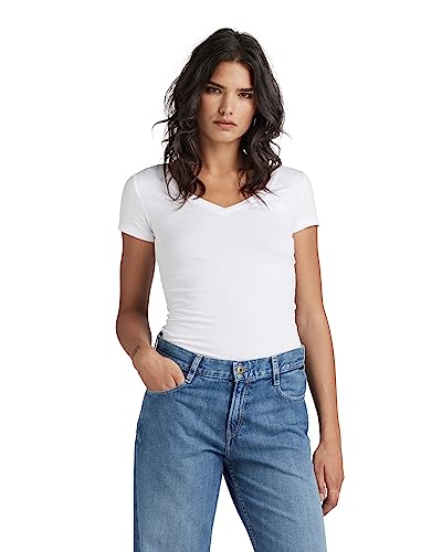 G-STAR RAW, Damska koszulka z krótkim rękawem z dekoltem w serek, Biały (biały 3310-110), M