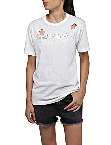 Replay T-shirt damski, biały (Optical White 1), XXS/XXS