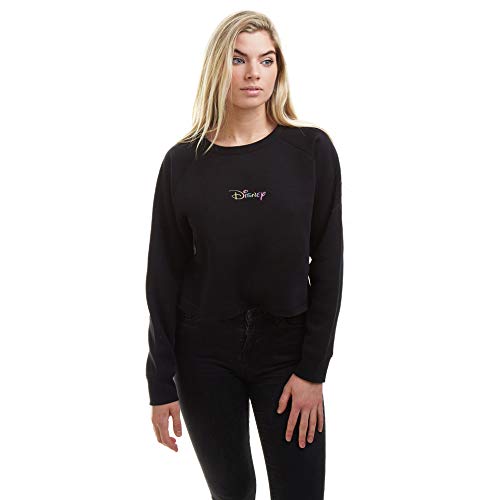 Disney Damska bluza z krótkim logo tęczy, Czarny, 36