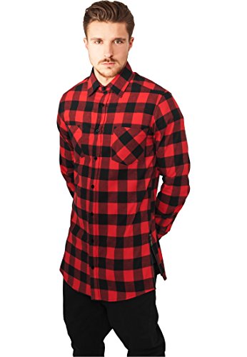 Urban Classics Męska koszula z zamkiem błyskawicznym z długim rękawem, flanelowa koszula na czas wolny, Wielokolorowy (Blk/Red 00044), S