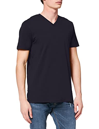 ESPRIT Męski T-shirt z dekoltem w serek Basic, 400/Navy - nowa wersja, XS