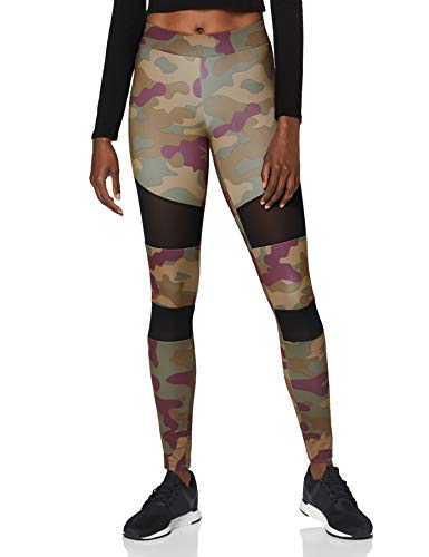 Urban Classics Damskie legginsy Camo Tech Mesh Legginsy, spodnie sportowe dla kobiet o wyglądzie kamuflażu, dostępne w wielu wariantach kolorystycznych, rozmiary XS - 5XL, Redwood Camo, M