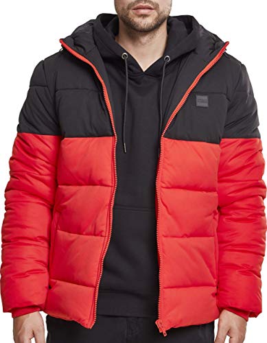 Urban Classics Męska kurtka puchowa z kapturem, kurtka zimowa, pikowana kurtka z kapturem, w wielu kolorach, rozmiary S-5XL, czerwony (Firered/Blk 01440), L