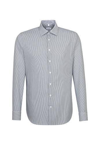 Seidensticker Męska koszula biznesowa – Shaped Fit – nie wymaga prasowania – kołnierz Kent – długi rękaw – 100% bawełna, niebieski (ciemnoniebieski 19), 46