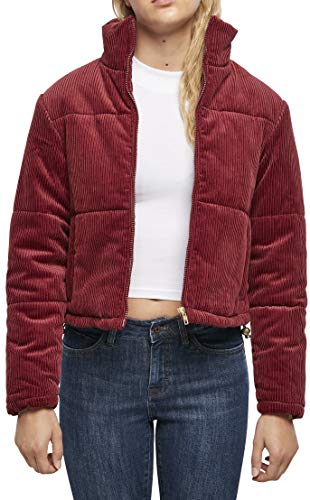 Urban Classics Damska kurtka zimowa, sztruksowa, kurtka puchowa ze stójką, krótki krój, rodzaj kurtki puchowej, rozmiary od XS do 5XL, burgundowy, M