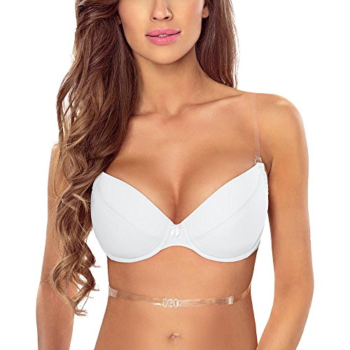 Vivisence1035 Biustonosz Push-Up Specjalistyczny Silikonowe Regulowane Ramiączka, Biały,80D