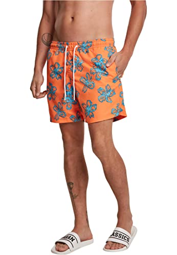 Urban Classics Męskie spodenki kąpielowe Floral Swim Shorts, szorty kąpielowe z kwiatowym nadrukiem dla mężczyzn, dostępne w 2 kolorach, rozmiary S - XXL, pomarańczowy, S