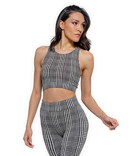 Heart And Soul Damski biustonosz sportowy Top Sportivo Donna-Houndstooth, czarny, S
