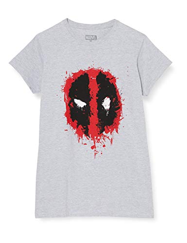 Marvel Damska koszulka Deadpool Splat Face, Szary (sportowy szary szarość), XL