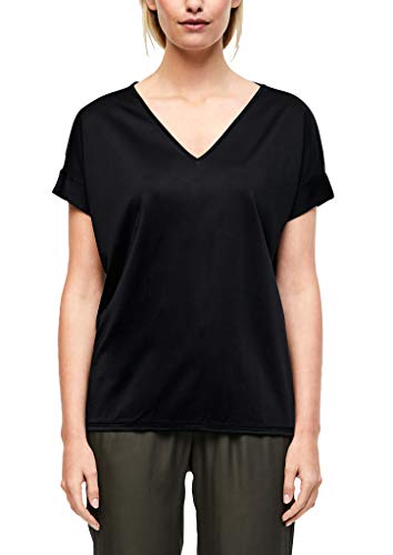 s.Oliver BLACK LABEL Damska koszulka oversize z dekoltem w serek, czarny (True Black), 34 PL